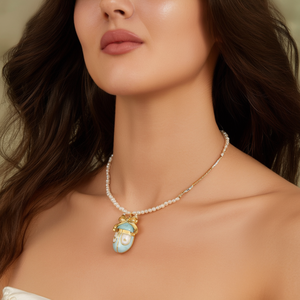 Collier de perles avec pendentif en forme de chaussure de ballet bleu clair, collier en acier inoxydable plaqué or pour femmes - Product Image 3