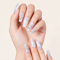 Ongles à presser style Noël 32 pièces, forme cercueil longue, paillettes argentées, flocons de neige, perles et strass, pour les meilleurs fournisseurs