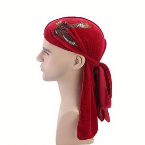Durags en velours satiné brodé de qualité supérieure, bonnets à queue extra longue, doux, pour hommes et femmes, pour des ondulations 360° - Product Image 2