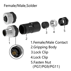 Conector automotriz industrial M12 a B D código <span class=keywords><strong>2</strong></span>-17 pines montaje soldadura semiplástica macho hembra enchufe recto PG7 PG9 PG11 - Product Image 4
