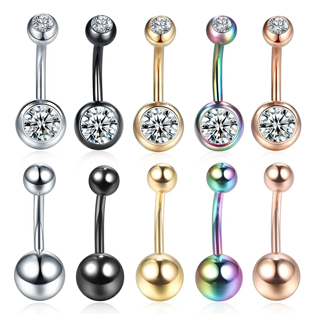 20 Stuks Staal 14G Navel Ring Navel Nombril Piercing Oor Ringen Cz Piercing Sieraden 10Mm Bar Voor Vrouwen Piercings