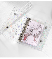 Couverture de reliure a6 pvc couverture à 6 anneaux avec fermeture à bouton-pression cahier de dossier rechargeable pour pages de planificateur insérer des paillettes d'étoile