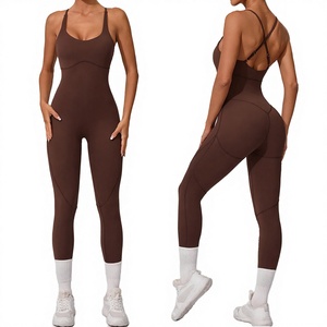 PASUXI Mono de yoga para mujer, de una pieza, con espalda cruzada, cuello cuadrado, sin espalda, de Spandex/Nylon, Body deportivo con tirantes ajustables de secado rápido - Product Image 2