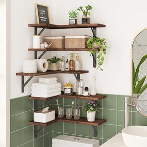 Estantes Flotantes <span class=keywords><strong>de</strong></span> Esquina <span class=keywords><strong>para</strong></span> Pared, Juego <span class=keywords><strong>de</strong></span> 5, <span class=keywords><strong>Madera</strong></span> Rústica Marrón Oscuro, Estante <span class=keywords><strong>de</strong></span> Pared <span class=keywords><strong>para</strong></span> Baño, Cocina, Decoración del Hogar, Lavandería - Product Image 5