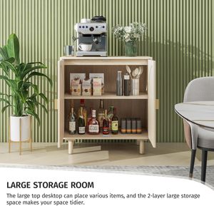 Buffet de rangement en rotin, armoire d'appoint à 2 portes en cannage, credenza en bois style <span class=keywords><strong>bohème</strong></span>, idéal pour le salon et la cuisine - Product Image 3