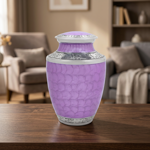 Urne en céramique violette avec accents argentés, cylindrique, faite à la main, cadeau de sympathie, design contemporain, style moderne - Artisanat indien - Product Image 3