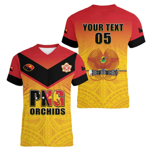 Alibaba-China-venta al por mayor de <span class=keywords><strong>ropa</strong></span> Dropshipping Papúa Nueva Guinea Rugby personalizado mujeres cuello en V camiseta Go orquídeas Pacific <span class=keywords><strong>Champions</strong></span> mujeres camiseta - Product Image 3