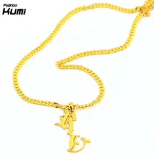 Cuban Link Chain Vertical Initial Custom Old English Necklace Personalized Nameplate Pendant Necklaces Gothic