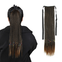 Synthetisch Haar Lange Rechte Vlechten Paardenstaart Hoge Temperatuur Fiber Clip In Paardenstaart Hair Extension Vrouwen Paardenstaarten