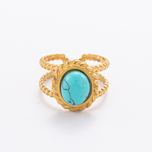 Natural Stone <b>Ring</b> Stainless Steel 18K Gold Plated Bezel Setting Open Design Women's Jewelry Party Fashion <b>Rings</b> - Product Image 2