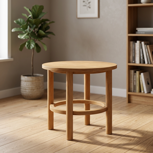 Table à manger en teck massif avec anneau de support circulaire suspendu |   Ensemble de salle à manger scandinave moderne et écologique pour la maison et l'hôtellerie - Product Image 3