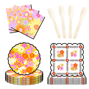DAMAI - Juego de Vajilla Desechable con Diseño de Flores Silvestres para Fiestas, Platos de Papel, Vasos de Papel, Servilletas para Bodas - Product Image 3