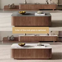 Meuble TV télescopique mobile en dalle de roche couleur noyer rétro, table basse de rangement, salon, petit appartement, style médiéval