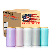 Arc-en-ciel paillettes bleu rose blanc argent violet tasse 15oz 16oz 20oz blanc paillettes verre peut avec couvercles et pailles pour l'impression de bricolage