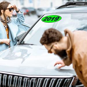 Autocollants de fenêtre de <span class=keywords><strong>concessionnaire</strong></span> automobile pour modèle ovale, autocollants de pare-brise ovale pour modèle Versa, couleur vert chartreuse - Product Image 4