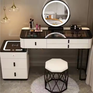 Mueble Moderno de Maquillaje y Tocador, Diseño de Una Pieza, Patas Metálicas, Mesa de Tocador para Dormitorio con Espejo LED y Carga Inalámbrica - Product Image 6