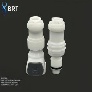 ข้อต่อพลาสติก BRT แบบเร็ว ชนิดตัวผู้ พร้อมวาล์ว รูขนาดใหญ่ วัสดุ POM อะซีตัล สำหรับสุญญากาศ 120psi -40F - Product Image 1