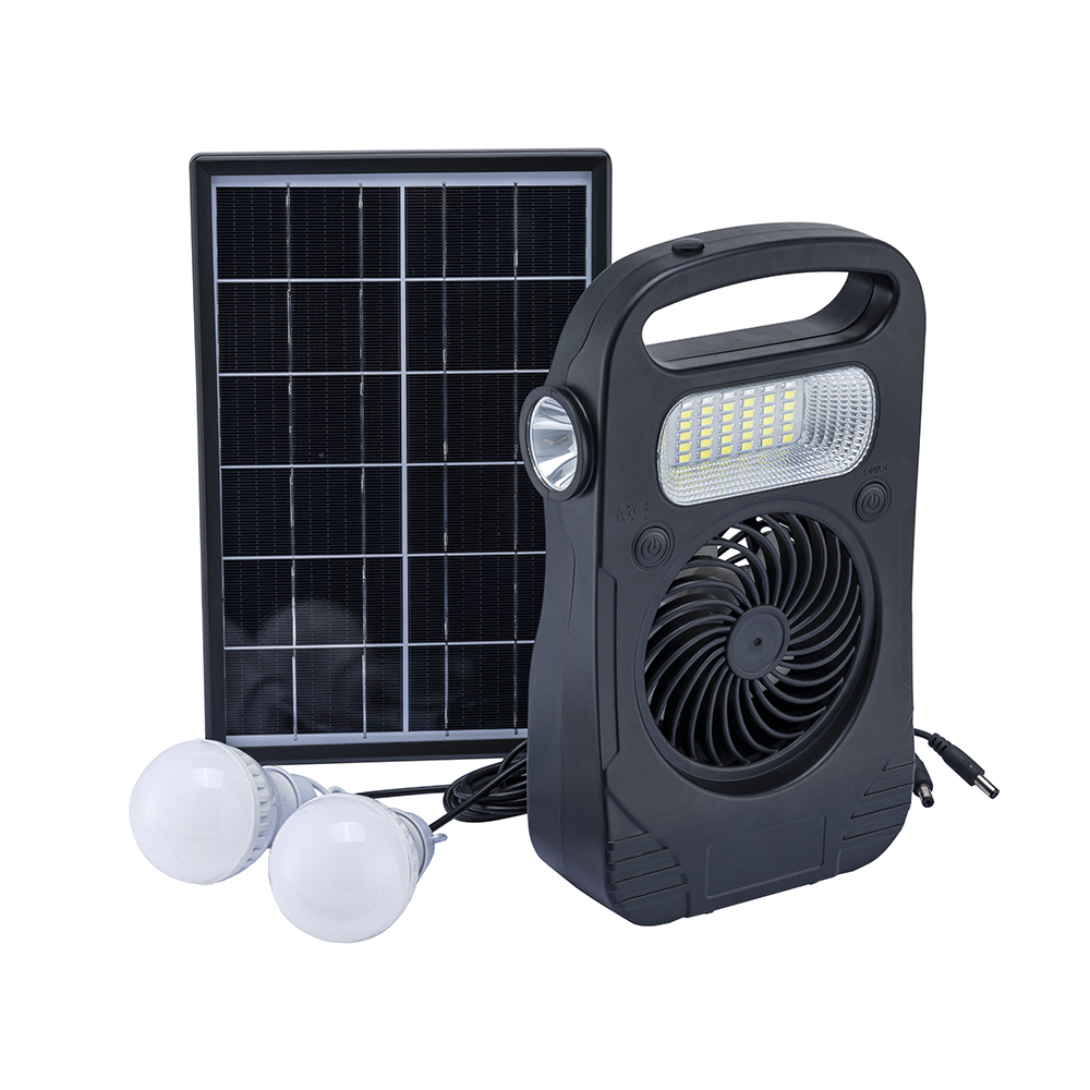 Aangepaste Logo Dc Led Verlichting Oplaadbare Led Thuis Mini Draagbare Solar Spot Light System Kit Met Ventilator