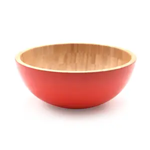 现代定制大红竹圆形可再生水果供应混合沙拉碗