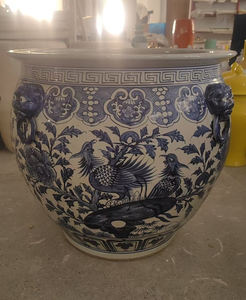 جينغدتشن السيراميك التخصيص العتيقة الأزرق والأبيض بورسلين كبير أصيص زهور الخزف - Product Image 1