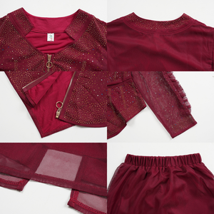 S10359 Luxury Plus Size Women Shirt Set <strong>Heavy</strong> Rhinestone Bead Top and Skirt Set Two Piece African Party Outfits for Women - Product Image 5