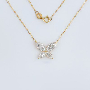 18K Gold Labor-Gezüchteter Diamant-Anhänger Halskette Vierblättriges Kleeblatt Luxuriöser Modischer Marquise-Schliff Damen Feiner Schmuck Diamant-Anhänger Zierlich - Product Image 4