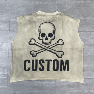 Benutzer definierte 100% Baumwolle DTG Druck Grafik Crop ärmelloses T-Shirt Säure gewaschen schmutzig gewaschen T-Shirt Distressed Raw Hem Tank Top - Product Image 4