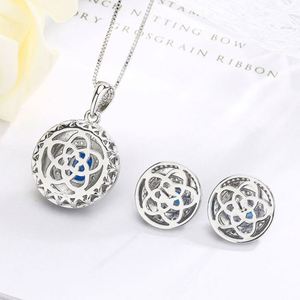 Conjunto de Collar y Pendientes Elegantes Huayoumei Azul con Zirconia de Acero Inoxidable Plateado para Mujer - Venta al por Mayor - Product Image 4