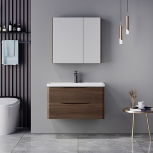 Armoire de salle de bain en contreplaqué résistant à l'humidité, style moderne, avec tiroirs de grande capacité, armoire avec miroir - Product Image 2