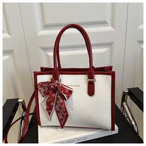Borsa Tote Retrò Tinta Unita da Donna Casual Grande Capacità Portatile <span class=keywords><strong>con</strong></span> Chiusura a Cerniera Decorazione a Nastro e Tracolla - Product Image 2