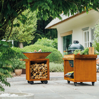 Grils robustes de haute qualité Bbq extérieur charbon de bois couleur rouille Corten Steelbowl foyers avec stockage de bûches