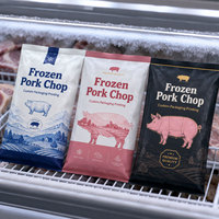 Sacs d'emballage alimentaire imprimés sur mesure pour viande congelée, scellés sur trois côtés, pour le stockage de poisson congelé, de steaks, de porc et de cailles.