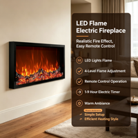 Cheminée électrique encastrée dans un meuble, surface en verre trempé, flamme réglable, affichage LED, télécommande anglaise, commande par application