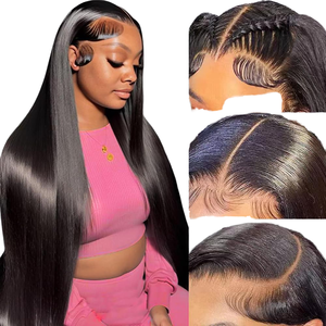 วิกผมตรงแบบเวียดนาม 13x4 13x6  วิกผมหน้าผากลูกไม้  <span class=keywords><strong>ผม</strong></span>แท้  ถอนขนแล้ว  ความหนาแน่น 200%  พร้อมผมเบบี้แฮร์ สีดำธรรมชาติ <span class=keywords><strong>ผม</strong></span>แท้ 100% สำหรับผู้หญิง - Product Image 1