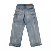 Atelier de Confection sur Mesure – Jean Homme Coupe Droite Double Genou Style Charpentier 14oz Poids Moyen Respirant Écologique Délavé à la Pierre