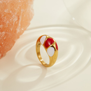 Romantic Valentine's Day Jewelry Set Women <b>Red</b> Oil <b>Drop</b> Enamel Geometric <b>Earrings</b> Ring - Product Image 4