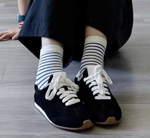 Classic suede leather black and white striped <b>soft</b>-soled casual versatile business-casual couple's <b>shoes</b> from Dechen - Product Image 6