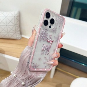 New Giáng Sinh Kim Cương Lấp Lánh Hươu Màu Long Lanh Bông Tuyết Trường Hợp Điện Thoại Cho Iphone 17 16 Pro Max Trong Suốt Lớn Lỗ Chân Lông Bìa - Product Image 3