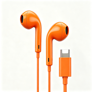 Auriculares estéreo con cable tipo C, acabado liso naranja, semi intrauditivos, con control de volumen, para móvil, venta al por mayor. - Product Image 3
