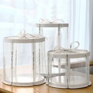 शादी कस्टम लोगो लक्जरी प्लास्टिक स्पष्ट पारदर्शी केक बॉक्स निर्माण 10x10x5 केक बॉक्स