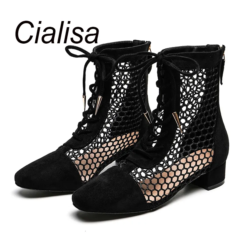 Cialisa Fashion Black Micro-Suede Women Shoes Round Toe Block Mid-Heels Booties Spring Autumn Short Ankle Sandals Boots