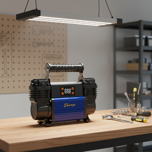 Compresseur d'air portable 12V à double cylindre avec manomètre numérique, kit d'accessoires, construction en aluminium, arrêt automatique des pneus - Product Image 1