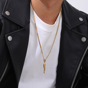 Collier pendentif en <span class=keywords><strong>corne</strong></span> d'Italie plaqué <span class=keywords><strong>or</strong></span> 18 carats unisexe avec chaîne à maillons polie personnalisée mariage fiançailles fête anniversaire - Product Image 5