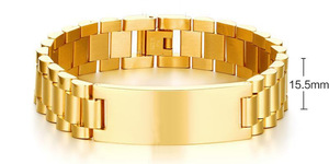 Custom Made PVD Gold Plated Stainless Steel <b>Engravable</b> Link Bar Bracelet for Men | Personalized Lasered with Your Logo or Words - Product Image 4