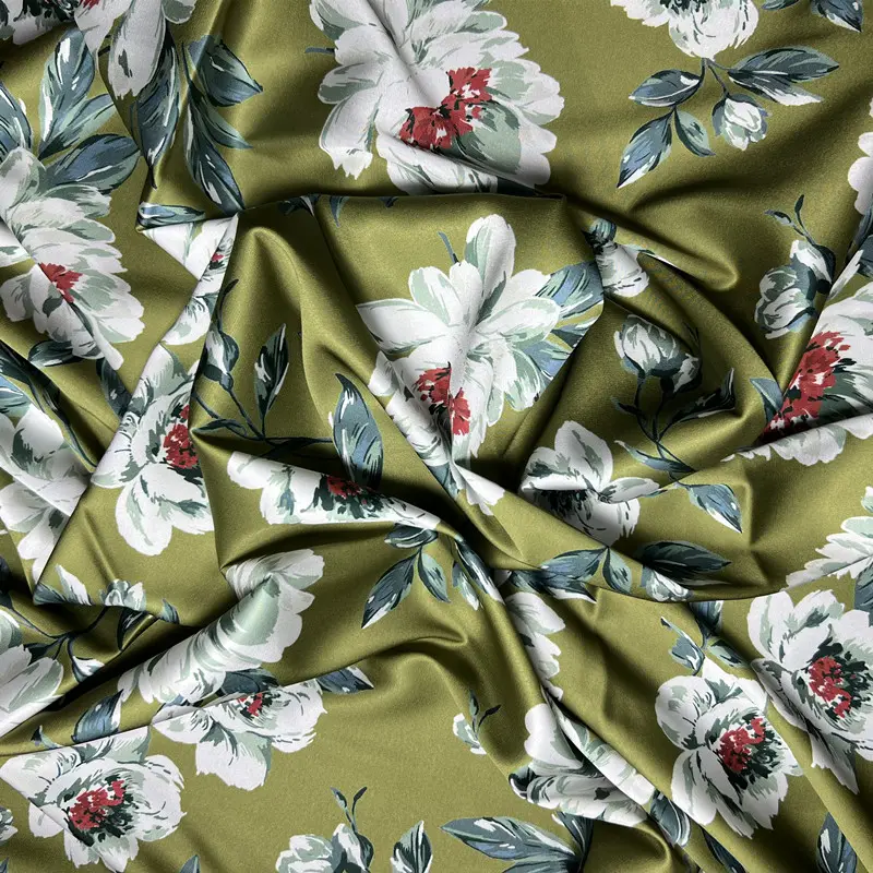 Multipurpose Vintage Decors Complex Pattern Silk Satin Floral Printed Fabric