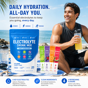 Mélange de poudre d'électrolytes naturels à faible teneur en glucides, fruits biologiques, ingrédients certifiés biologiques, hydratation, soutien énergétique, durée de conservation de 2 ans - Product Image 3