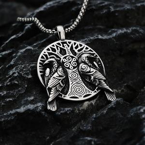 Colliers pendentifs personnalisés en acier inoxydable Yunnique, breloques Odin Ravens Huginn Muninn Yggdrasil Viking Mythologie nordique pour hommes - Product Image 1