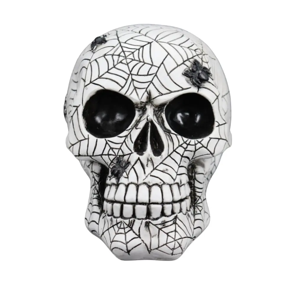 Figurine squelette crâne vintage grandeur nature décorations d'halloween personnalisées toile d'araignée résine crâne statue en résine pour le jour des morts