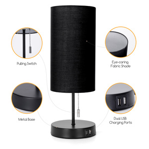 Aigostar lampada da comodino 2 porte di ricarica USB tirare interruttore ABS corpo Base in metallo Touch Dimming per camere da letto ingresso studio 5V - Product Image 5