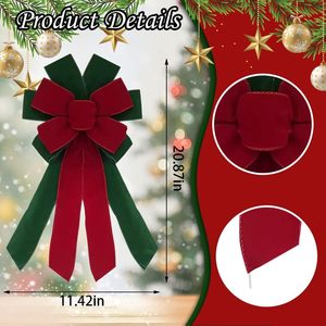 Large Velvet Christmas Tree Bows Multi-Size <b>Red</b> Fireplace Decor Stairs Railing Ornament in the Trend - Product Image 2